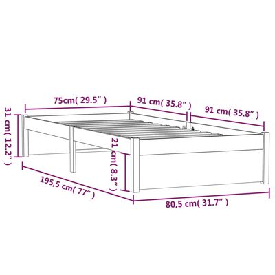 vidaXL Bed Frame without Mattress Black Solid Wood 75x190 cm Small Single