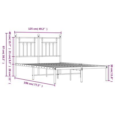 vidaXL Metal Bed Frame without Mattress with Headboard White 120x190 cm Small Double