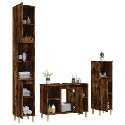 vidaXL 3 Piece Bathroom Furniture Set Smoked Oak Engineered Wood