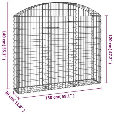 vidaXL Arched Gabion Basket 150x30x120/140 cm Galvanised Iron