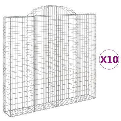 vidaXL Arched Gabion Baskets 10 pcs 200x30x180/200 cm Galvanised Iron