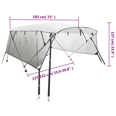 vidaXL 3-bow Bimini Top with Mesh Sidewalls 183x(137-152)x137 cm