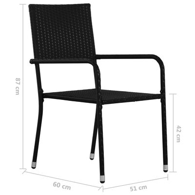 vidaXL Garden Dining Chairs 2 pcs Stackable Black Poly Rattan