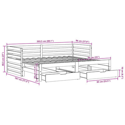 vidaXL Daybed with Drawers without Mattress White 90x200 cm Solid Wood