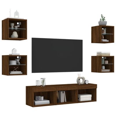 vidaXL 7 Piece TV Wall Units with LED Brown Oak Engineered Wood