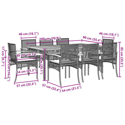 vidaXL 9 Piece Garden Dining Set with Cushions Beige Poly Rattan