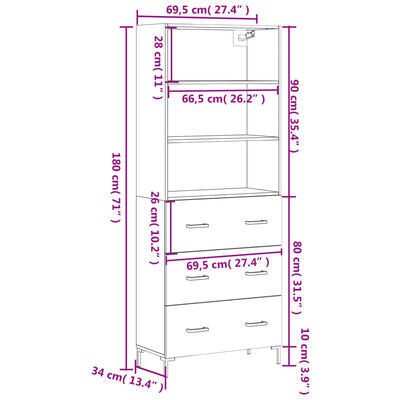 vidaXL Highboard Black 69.5x34x180 cm Engineered Wood