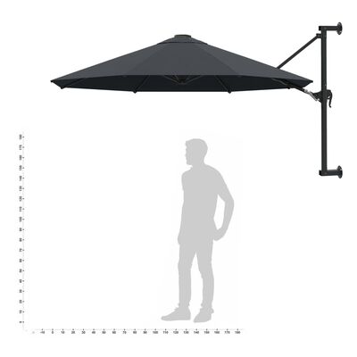 vidaXL Wall-Mounted Garden Parasol with Metal Pole 300 cm Anthracite