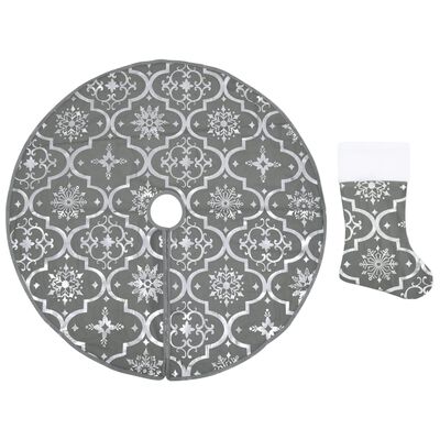 vidaXL Luxury Christmas Tree Skirt with Sock Grey 90 cm Fabric