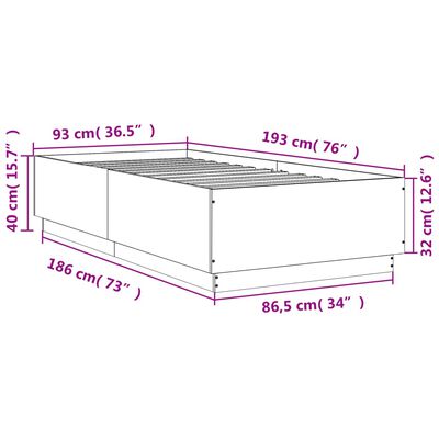 vidaXL Bed Frame with LED without Mattress Smoked Oak 90x190 cm Single