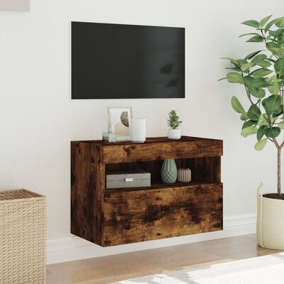 vidaXL TV Wall Cabinet with LED Lights Smoked Oak 60x30x40 cm