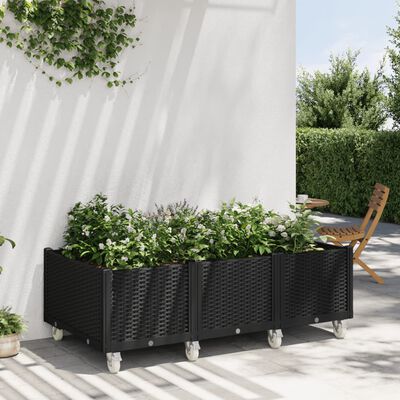 vidaXL Garden Planter with Wheels Black 150x80x54 cm PP