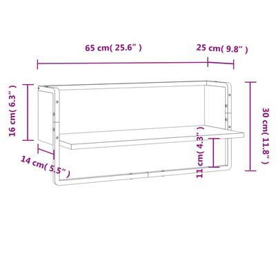 vidaXL Wall Shelf with Bar Brown Oak 65x25x30 cm