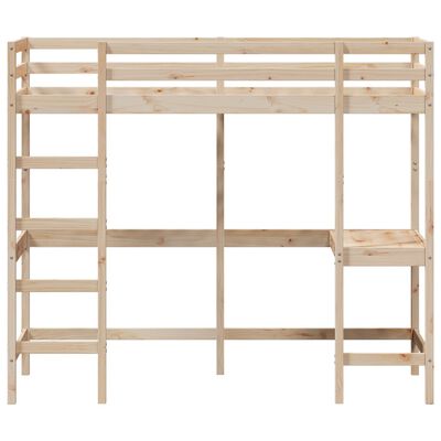 vidaXL Loft Bed without Mattress 75x190 cm Small Single Solid Wood Pine