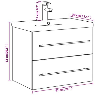 vidaXL Bathroom Sink Cabinet with Built-in Basin Sonoma Oak