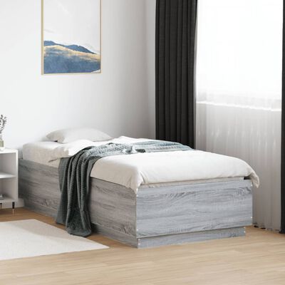 vidaXL Bed Frame with LED without Mattress Grey Sonoma 75x190 cm Small Single