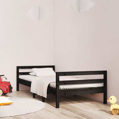 vidaXL Bed Frame without Mattress Black 75x190 cm Small Single Solid Wood Pine