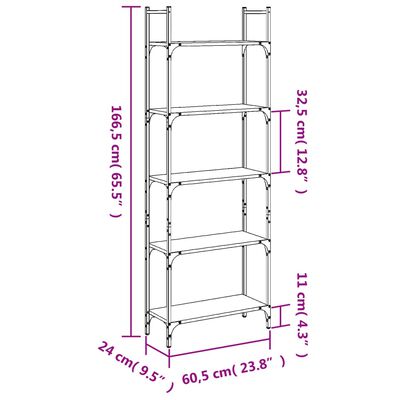 vidaXL Bookshelf 5-Tier Sonoma Oak 60.5x24x166.5 cm Engineered Wood