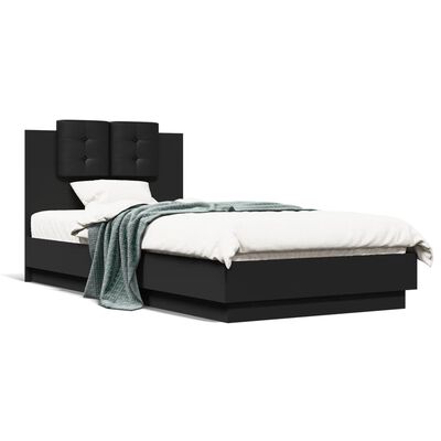 vidaXL Bed Frame with Headboard Black 75x190 cm Small Single Engineered Wood