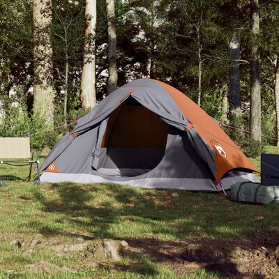 vidaXL Camping Tent Dome 2-Person Grey and Orange Waterproof