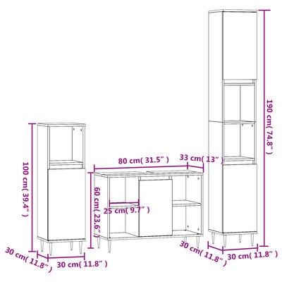 vidaXL 3 Piece Bathroom Furniture Set Sonoma Oak Engineered Wood