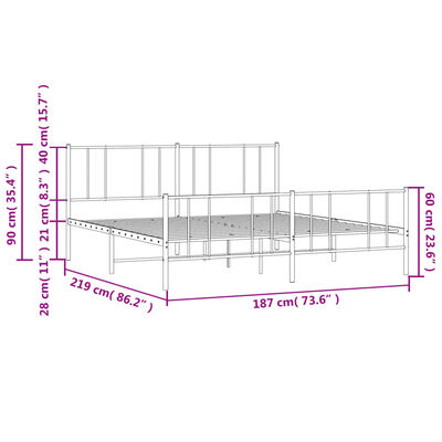 vidaXL Metal Bed Frame without Mattress with Footboard White 183x213 cm