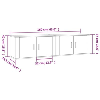 vidaXL Wall-mounted TV Cabinets 2 pcs Concrete Grey 80x34.5x40 cm