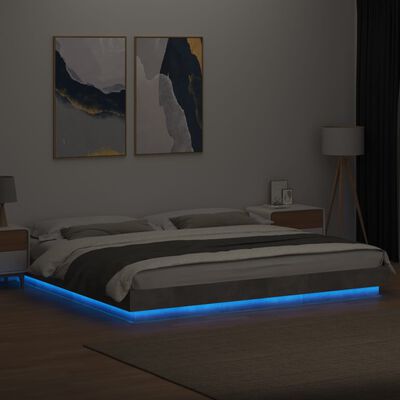 vidaXL Bed Frame with LED Lights without Mattress Concrete Grey 200x200 cm