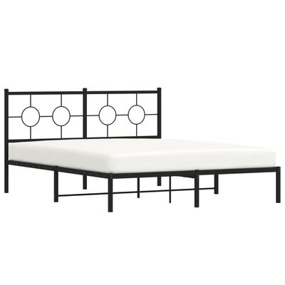 vidaXL Metal Bed Frame without Mattress with Headboard Black 150x200 cm King Size