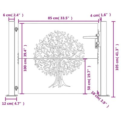 vidaXL Garden Gate 105x105 cm Corten Steel Tree Design