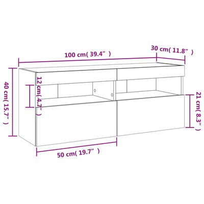 vidaXL TV Wall Cabinet with LED Lights Concrete Grey 100x30x40 cm