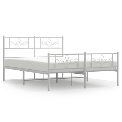 vidaXL Metal Bed Frame without Mattress with Footboard White 140x190 cm