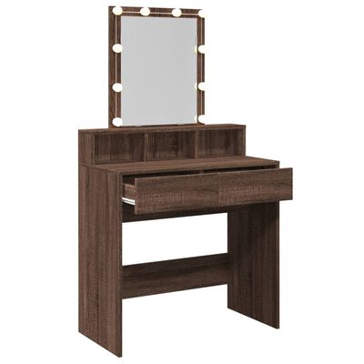 vidaXL Dressing Table with LED Brown Oak 80x41x144.5 cm