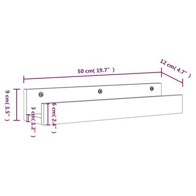 vidaXL Wall Shelves 2 pcs Grey 50x12x9 cm Solid Wood Pine