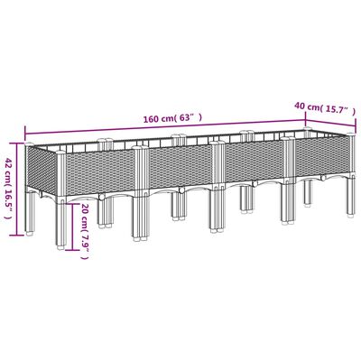 vidaXL Garden Planter with Legs Light Grey 160x40x42 cm PP