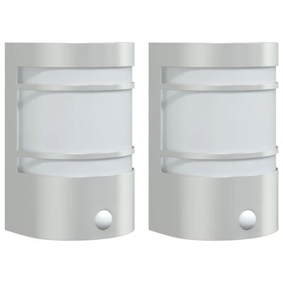 vidaXL Outdoor Wall Lights with Sensors 2pcs Silver Stainless Steel