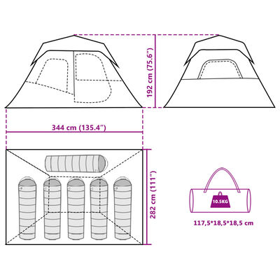 vidaXL Family Tent 6-Person Green Quick Release Waterproof