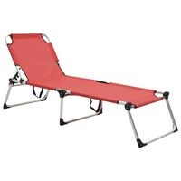 vidaXL Extra High Folding Senior Sunbed Red Aluminium