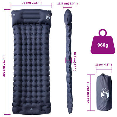 vidaXL Self Inflating Camping Mattress with Pillow 1-Person Grey