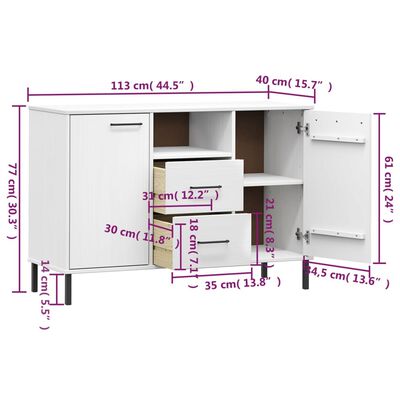 vidaXL Sideboard with Metal Legs White 113x40x77 cm Solid Wood OSLO