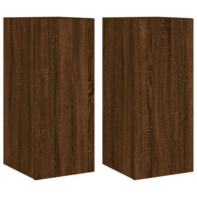 vidaXL TV Wall Cabinets with LED Lights 2 pcs Brown Oak 30.5x35x70 cm