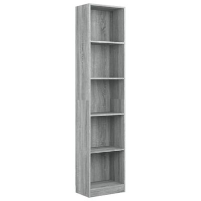 vidaXL 5-Tier Book Cabinet Grey Sonoma 40x24x175 cm Engineered Wood