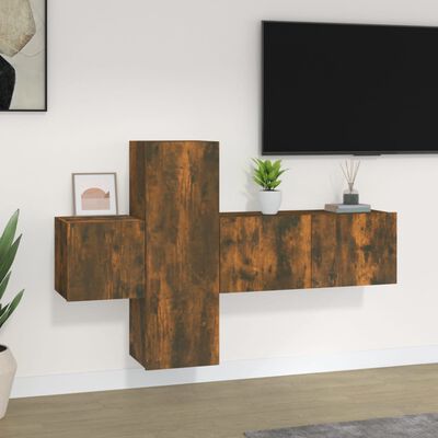 vidaXL 3 Piece TV Cabinet Set Smoked Oak Engineered Wood