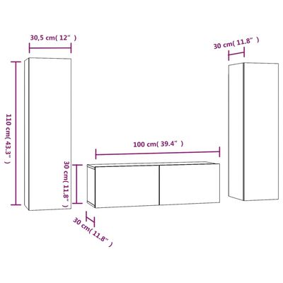 vidaXL 3 Piece TV Cabinet Set Grey Sonoma Engineered Wood