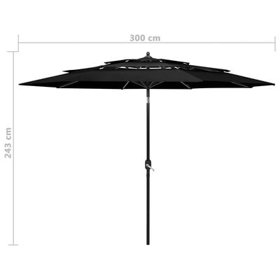 vidaXL 3-Tier Garden Parasol with Aluminium Pole Black 3 m