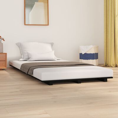 vidaXL Bed Frame without Mattress Black 75x190 cm Small Single Solid Wood Pine