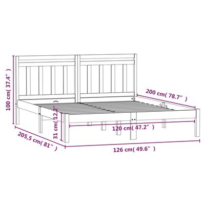 3100588 vidaXL Bed Frame without Mattress Black Solid Wood 120x200 cm (810016+814088)