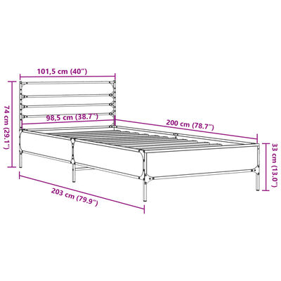 vidaXL Bed Frame without Mattress Smoked Oak 100x200 cm