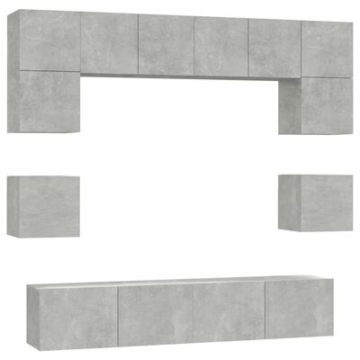 vidaXL 8 Piece TV Cabinet Set Concrete Grey Engineered Wood