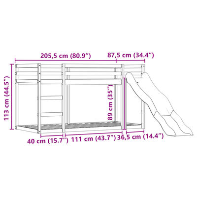 vidaXL Bunk Bed without Mattress with Slide and Curtains Blue 80x200 cm